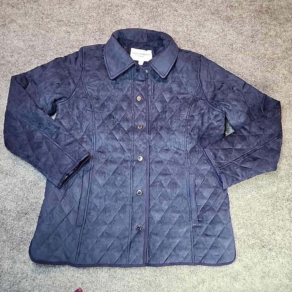 BRIDGE HAMPTON ISSAC MIZRAHI LIVE! Faux Suede Coat Full Snap Up Dark Navy Sz M